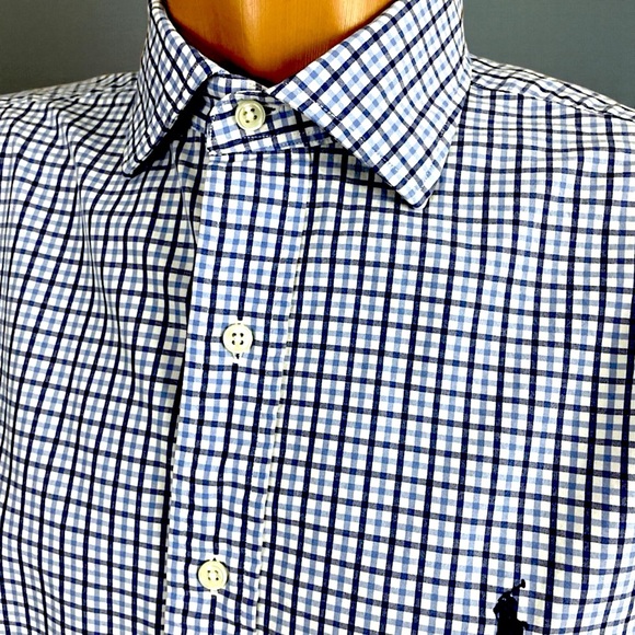 Polo by Ralph Lauren Men’s Blue & Black Plaid Button-Down Dress Shirt - Picture 12 of 16